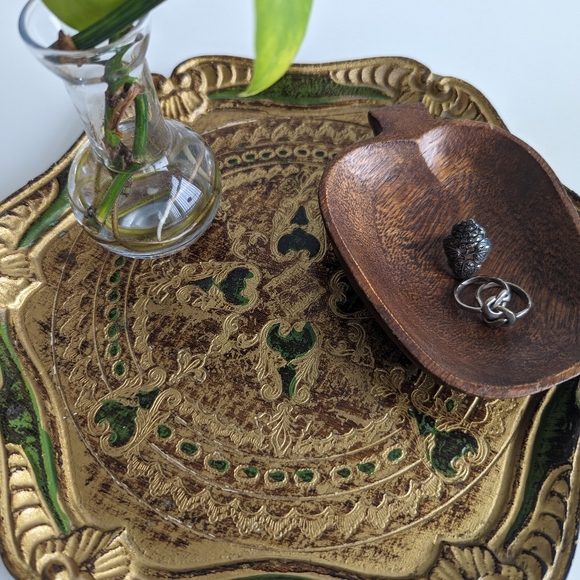 Vintage Wood Italian Florentine Embellished Gold Painted Tray Italy - Picture 9 of 10